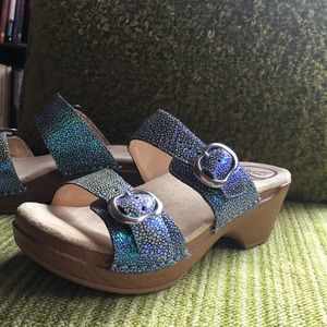 Dansko Sophie blue iridescent sandals
